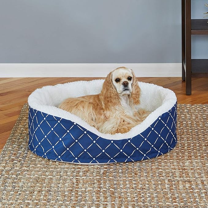 Midwest Homes for Pets CU29BLD Couture Orthopedic Cradle Pet Bed for Dogs & Cats, Medium, Blue/White Diamond Pattern