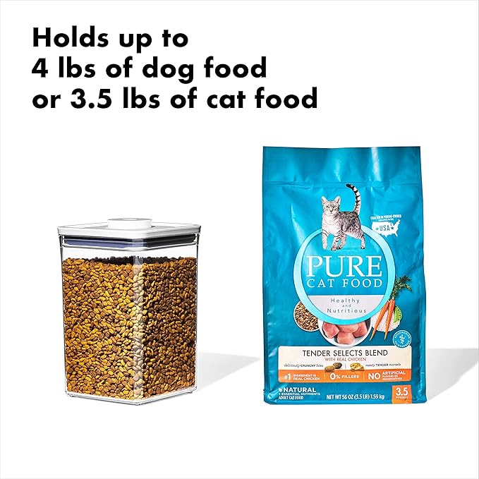 OXO Good Grips Pet POP Container – 4.4 Qt/4.2 L with Scoop |Ideal for up to 4lbs of Dog Food or 3.5lbs of Cat Food | Airtight Storage Container | BPA Free