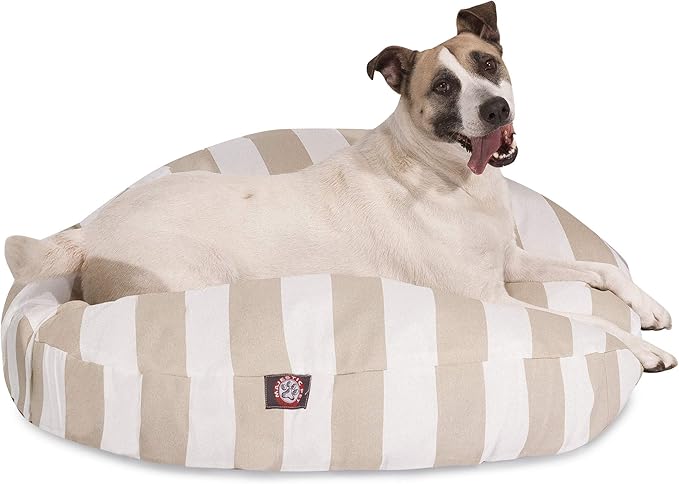 Majestic Pet Indoor Outdoor Vertical Stripe Round Pet Dog Bed with Removable Washable Cover, Sand, Large