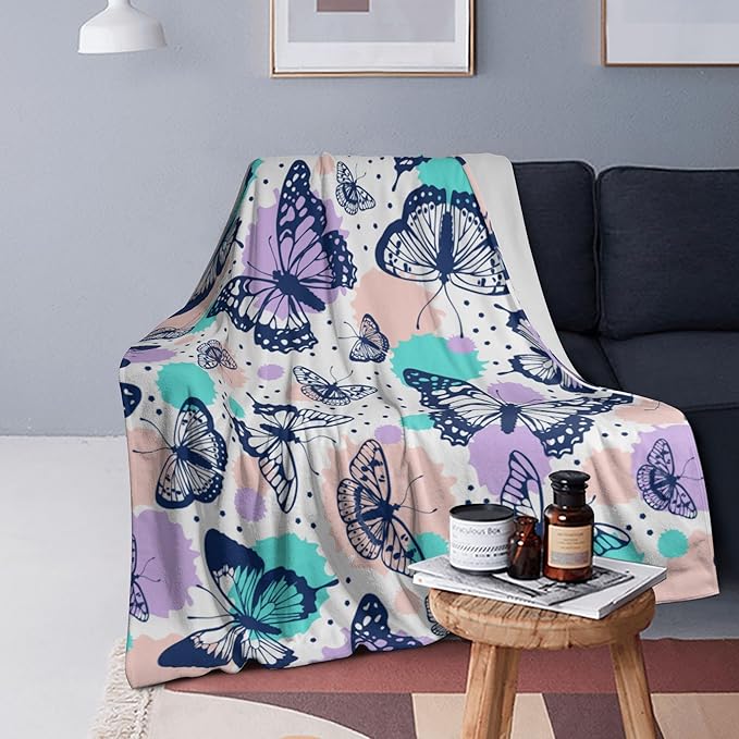 Butterfly Blanket Throw 50"x40", Cozy Lightweight Plush Butterfly Print Blanket, Gifts for Kids Women