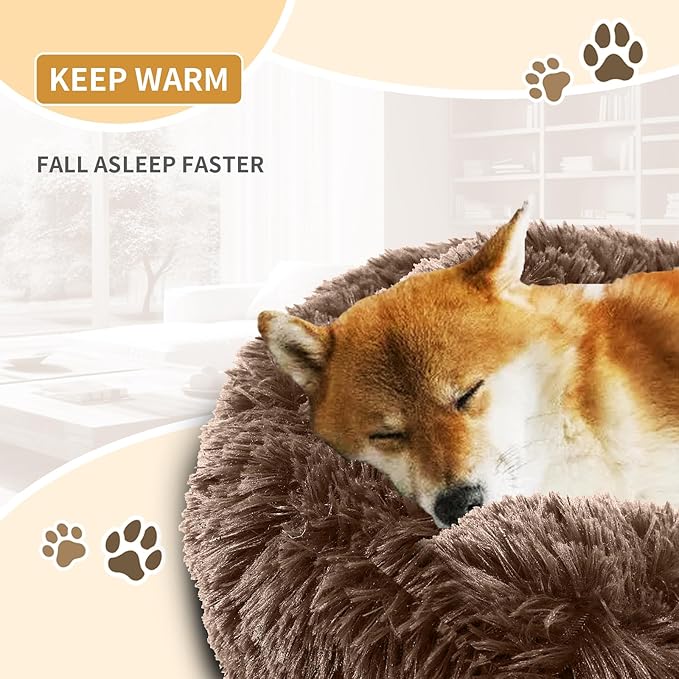 Dog Bed Comfiest Indoor Calming Waterproof Bedding Washable Fluffy Chew Proof Self Warming Cozy for Small Pets at Home Khaki