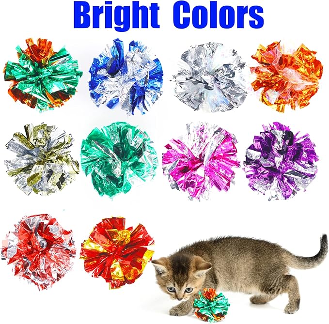 LOMIMOS 20PCS Cat Crinkle Balls Toy,Colorful Interactive Mylar Cat Toy for Indoor Kitten Exercise Play Chase Swat Bite Hunt Keep Pet Fit Active (2.5 in)