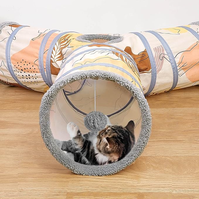 Glittme Cat Tunnel, 3 Way Cat Tunnels for Indoor Cats with 3 Toy Balls, Peekaboo Cat Cave, Collapsible Cat Tubes and Tunnels for Cat, Puppy, Kitty