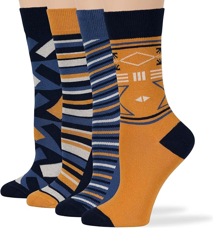 7BIGSTARS KINGDOM Womens Fun Cotton Crew Socks - 4 Pack L/M - Cactus Space Desert Coffee Fox Dog Hedgehog Puppy Flower Bird