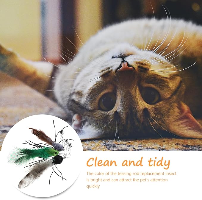 Milisten Cat Toy Wand Replacement with Bell: 3Pcs Interactive Cat Teaser Replacement Insect Attachment - Cat Furry Toy Refills for Cat Kitten Wand (Green+Grey+Black)
