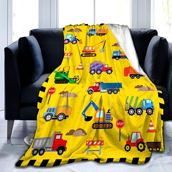 Cute Truck Construction Blanket Super Soft Flannel Throw Blankets Tractor Cars Blankets Bedding for Boys Girls Adults Gifts 80"x60"