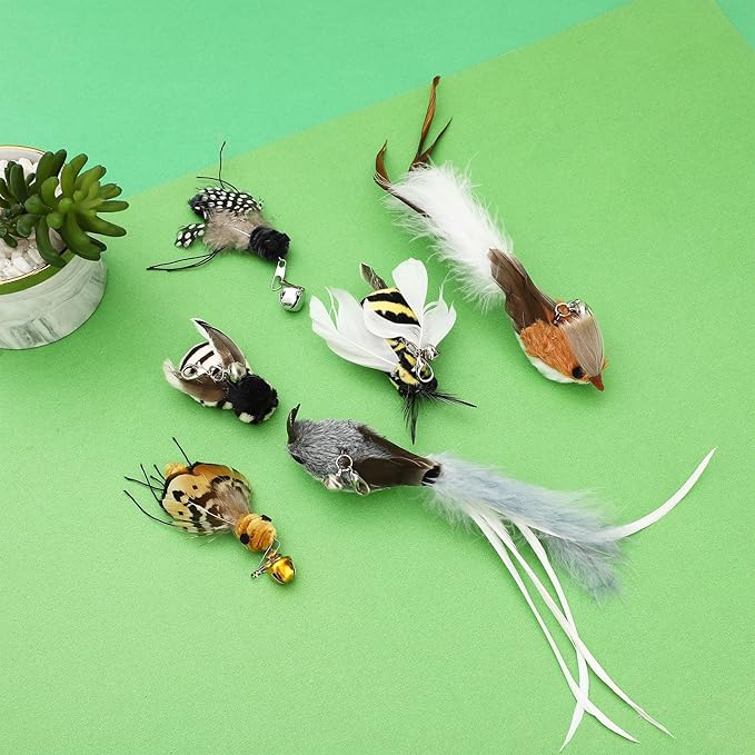6 Pieces Cat Feather Toys Replacement Cat Toy Wand Refills Cat Toy Replacement Natural Bird Feathers for Cat Toys
