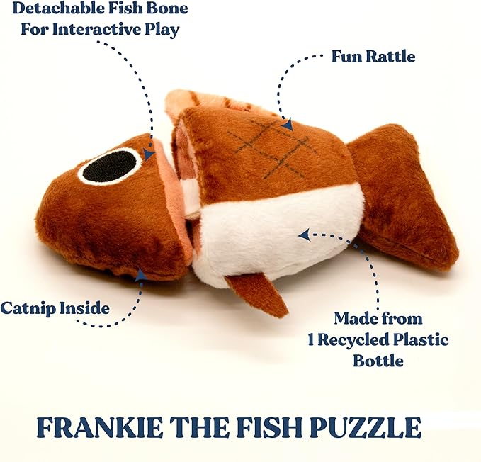 Stuffed Animal Cat Toy | Ocean Collection | Fish PuzzleToy for Indoor Cats | Cute Interactive Plush Toys for Swatting and Playing| Made of Eco-Friendly Materials - Go Green!