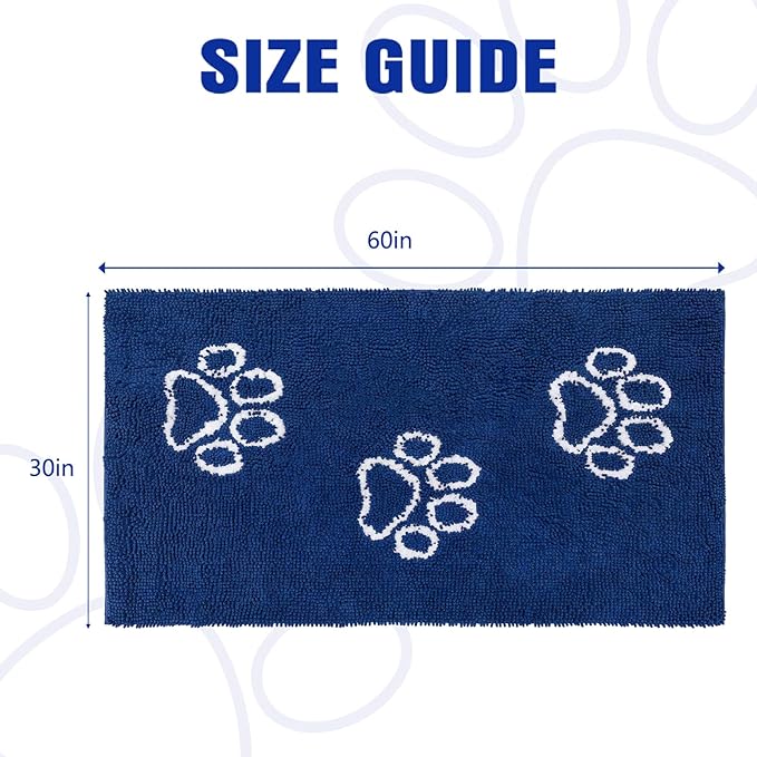 EXPAWLORER Dog Door Mat for Muddy Paws - Highly Absorbent Microfiber Dog Rug, Soft Chenille Dog Runner Rug Indoor Outdoor Floor, Non-Slip Large Pet Paw Cleaning Washable Mud Mat for Bathroom, Blue