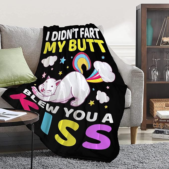 Funny Cat Blanket Gift for Girls Boys- 40x50 Inches Soft Flannel Throws Blankets Funny Gift for Teen Women Men Adult Cute Cat Lover Gifts for Birthday Christmas Halloween Bed Sofa Couch