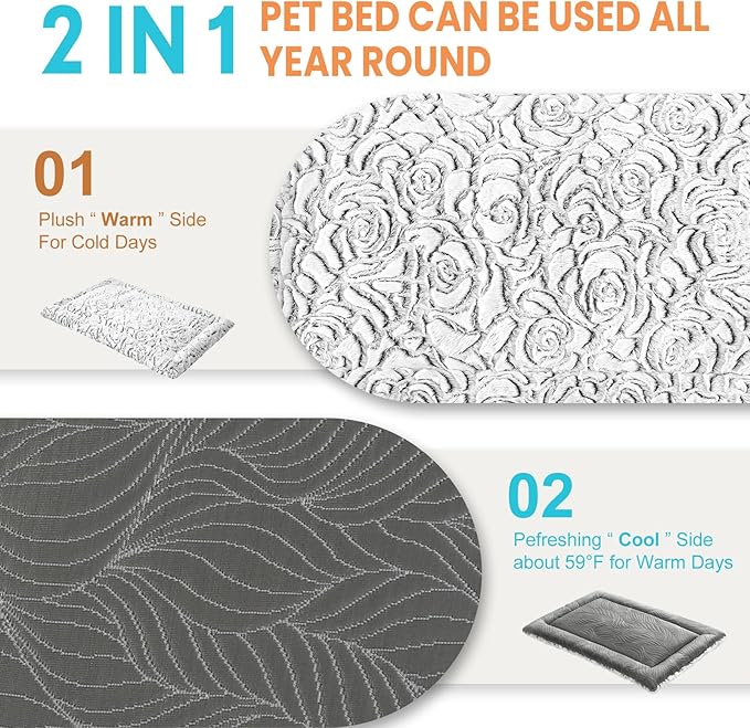 2 in 1 Dog Bed Crate Pad Mat Washable Reversible (Cool & Warm) Soft Fluffy Pet Kennel Beds for Large Medium Small Puppy Cat Sleeping Mattress Machine Wash Dog Cooling Mats (Grey, 41"*27"1.5")