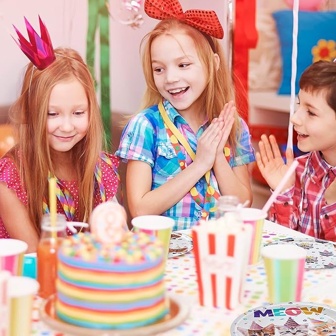 96 Pcs Cat Birthday Party Plates Napkins Forks Supplies Tableware Set Disposable Paper Cat Theme Decoration for Kids Birthday Party, Serves 24 Guests