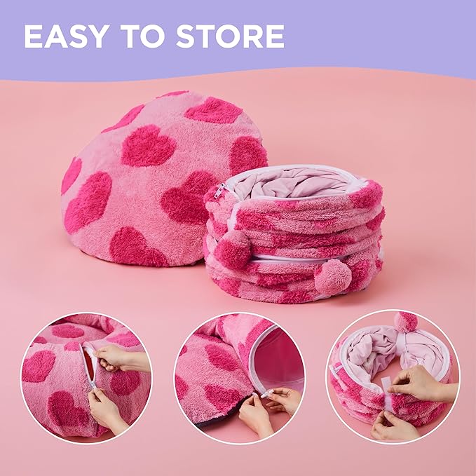 Lesure Cat Tunnel Bed for Indoor Cats - Cute Cat Donut Tunnel with Washable Circle Cushion, Round Pet Play Tunnel Toy for Kitten/Puppy/Rabbit, Pink Hearts