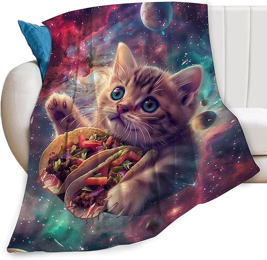 Funny Cat Print Blanket Food Taco Cute Kawaii Kitty Animal Galaxy Space Throw Blankets Gifts for Couch Sofa Bed Stuff Decor Soft Cozy Fleece Plush Warm Flannel Bedding for Lover Men Women 40"x50"