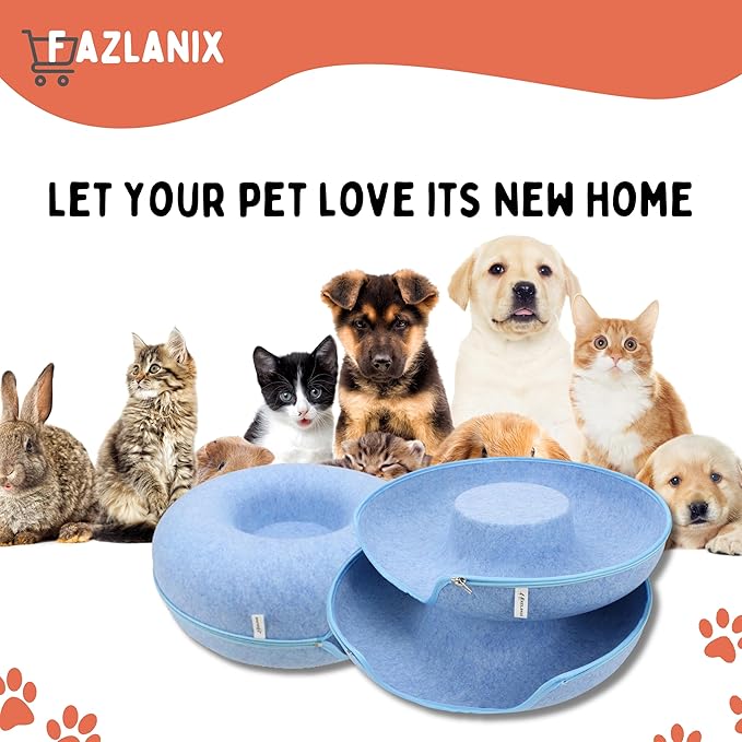 Medium Blue Pet Round Tunnel Cave | Toy Hiding Tent for Pets, Kittens, Rabbits, Puppies | Flexible Zipper Detachable Design Size 50x50x20cm, 0.72 Kg