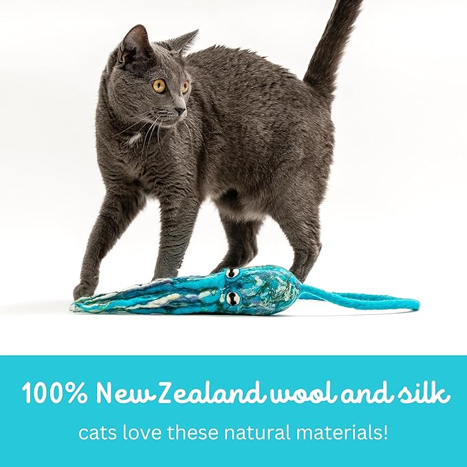 Cat in the Box Ink Floyd Wool Cat Octopus Toy with a 4-Foot Tether for Indoor Cats Kittens. Cute Cat Toy. Cat Kicker. Cat String Toy. Plush Cat Toy. Teaser Wand Kicker for Active Cats. No Catnip.