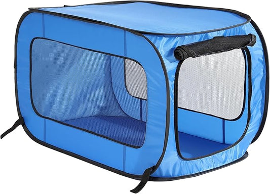 Beatrice Home Fashions Portable, Collapsible, Pop Up Kennel Travel Cat and Dog Crate, 40" L x 27" W x 27" H, Blue