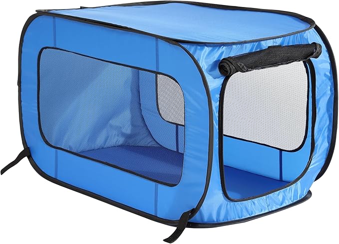 Beatrice Home Fashions Portable, Collapsible, Pop Up Kennel Travel Cat and Dog Crate, 24" L x 16.6" W x 16" H, Blue