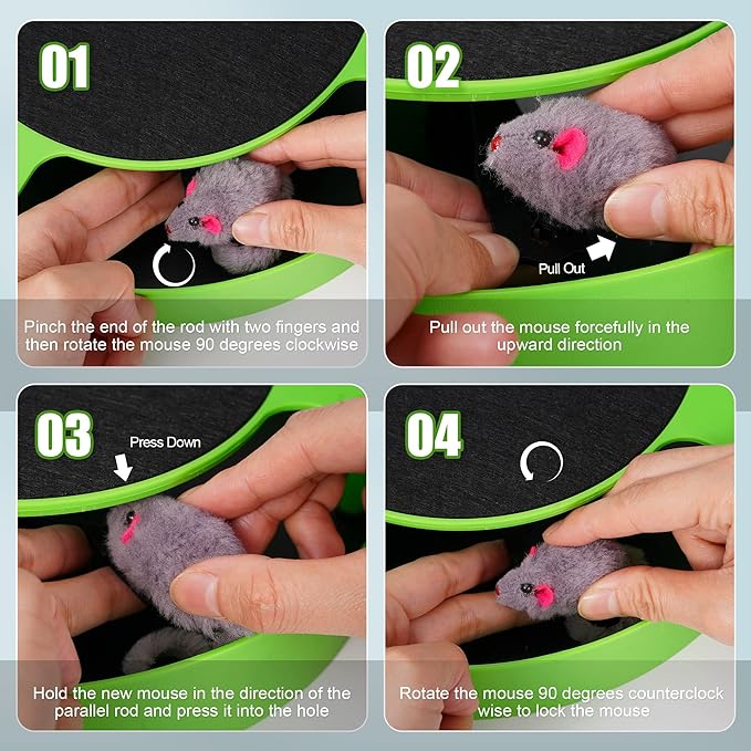 FYNIGO Replaceable Interactive Cat Toy Mouse for Indoor Cats and Kittens,Uncatchable Spinning Mice and Scratching Pad,Hunting Chasing and Exercising,Cat Scratcher Catnip Puzzle Toy,Green
