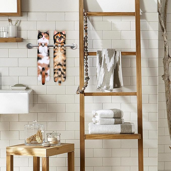 Cat Funny Hand Towels for Bathroom Kitchen - Cute Decorative Fairy Tale Cat Decor Hanging Washcloths Towels Super Absorbent Soft - Housewarming Birthday Christmas Fun Gifts for Women Cat Lovers