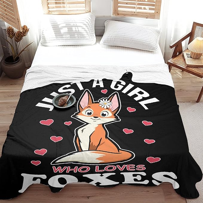 Fox Blanket Stuffed Animal Gift for Women Kids Fleece Throws-Just A Girl Who Loves Foxes Lightweight Plush Toddler Christmas Decor Super Soft Flannel Blankets for Bedding Chair-50x60 Inches