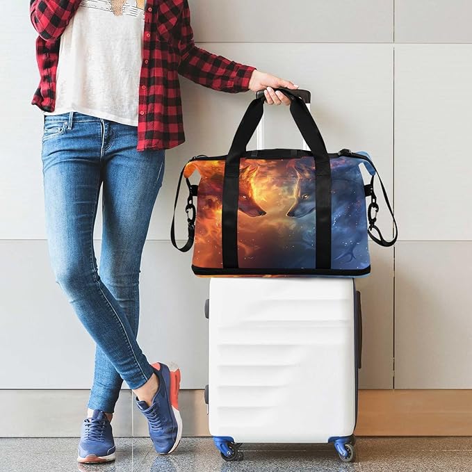 A Wolf Composed Of Starry Sky Travel Duffel Bag Waterproof Gym Sport Tote Bag Carry On Weekender Bag with Compartment