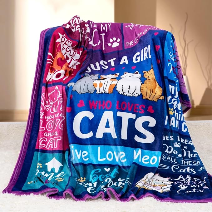 Cat Girl Blanket for Cat Moms 50X60 Just a Girl Who Loves Cats Soft Throw Blanket Christmas Cats Themed Gifts for Owners Girls