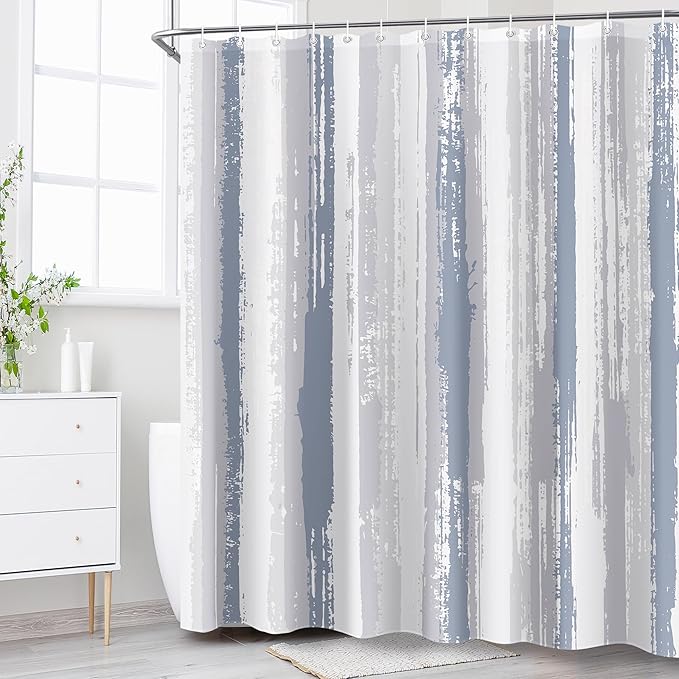 Blue Grey Abstract Striped Shower Curtain Sets for Bathroom 60Wx72H Vintage Modern Contemporary Minimalist Shower Curtain Botanical Plant Leaves Aesthetic Bathtub Curtain Rustic Bathroom Decor