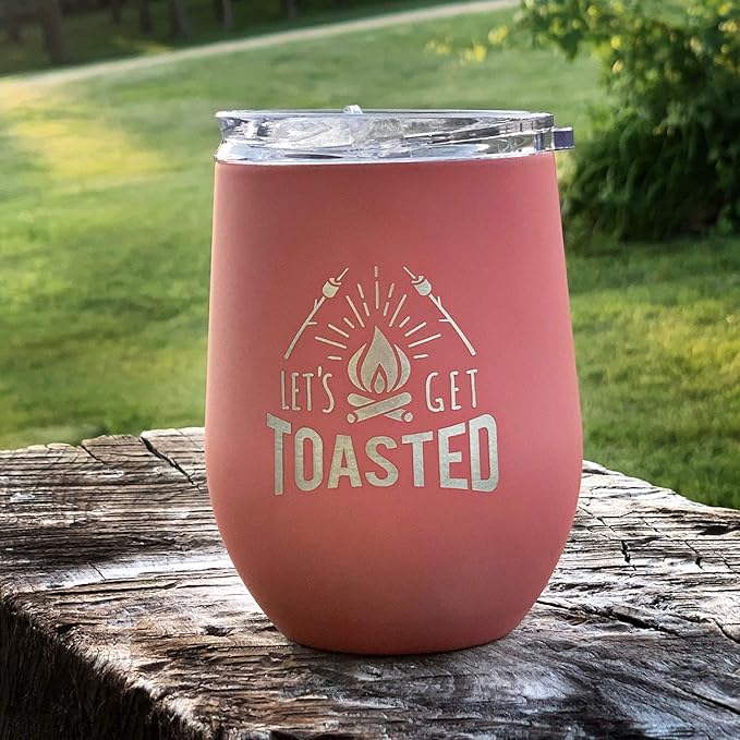 Campfire Metal Wine Tumbler / 12 Ounce Let’s Get Toasted Camping Cup/Funny Portable Bonfire Gift