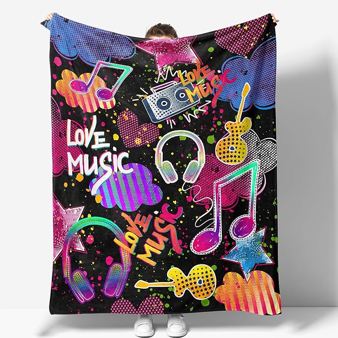 Music Note Blanket Gifts for Boys Men Women Girls Birthday Christmas Valentine Presents Colorful Musical Theme Decor Bedroom Living Room Couch Bed Sofa Soft Cozy Kids Adults Teen Fleece Throws 60"x50"