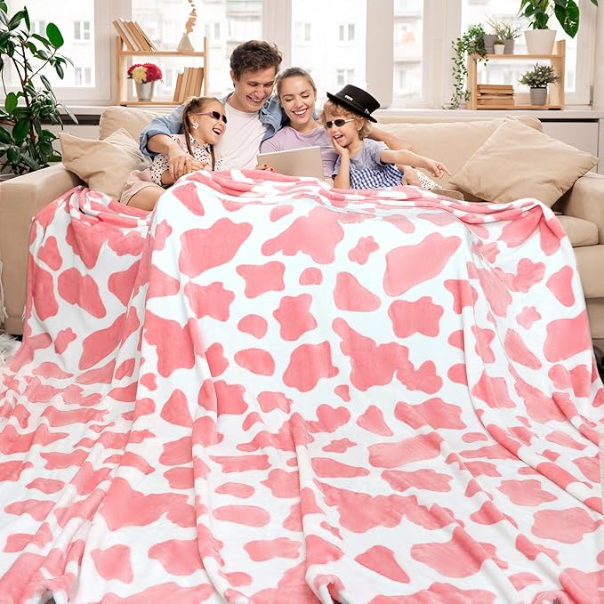Pink Cow Print Fleece Twin Bed Warm Blanket