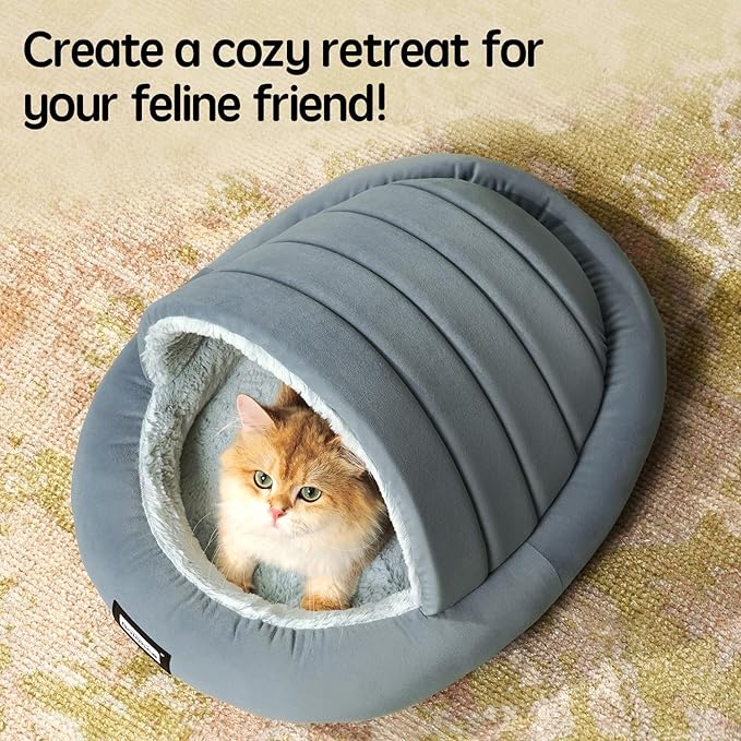 BALANCE 2 in 1 Cat Bed Cave for Kittens and Small Dogs, Cat Tents for Indoor Cats, Covered Cat Beds with Removable Cushion, Calming Cat Nest, Cat Hideaway, Washable Cat House with Non-Slip Bottom