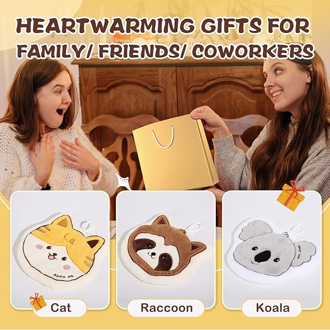 Bathroom Hand Towels Set: Gifts for Her Cat Lovers Cute Cat Raccoon Pattern Kitchen Towels Dry Your Hands - Women Mom Wife Sister Friend Coworker Birthday Gifts (1, Raccoon)