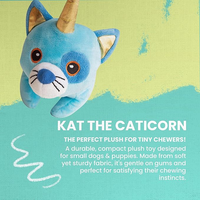SnugArooz Cute Kat Caticorn Plush Dog Toy with Repair Patch – Soft, Durable and Squeaky Toy for Dogs - Blue