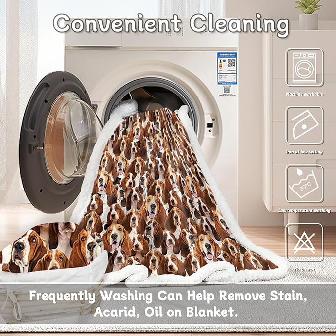 BlessLiving Bassett Hound Blanket Throw Fuzzy Dog Soft Blanket for Kids Girls Adults Women Cute Puppy Fleece Blanket Animal Pattern Sherpa Plush Blanket (50 x 60 Inches)