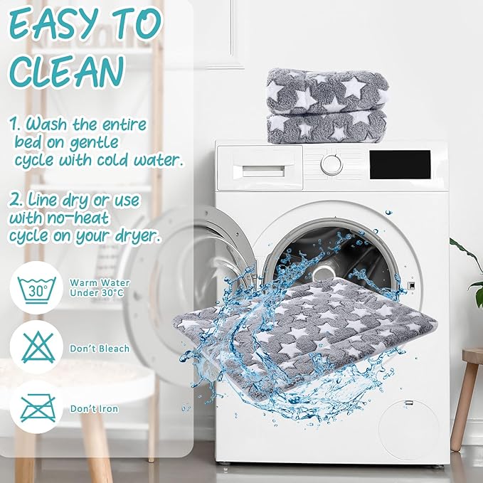 2 Pack Self Warming Cat Mat Self Heating Cat Pad Cat Bed Reversible Machine Washable Reflects Body Heat Warm Thermal Pet Pad Crate Blanket for Feral and Indoor Cat (Star,21" X 14")