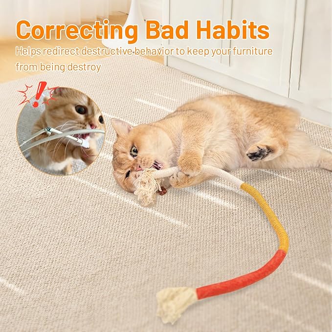 Sisal Rope Cat Toys,3 Pack Bite-Resistant Catnip Toys,Cat Toys for Bored Indoor Cats, Safe Teeth Cleaning Chew Cat Toy,Interactive Cat Kicke Toys for Indoor Cats for 24" All Breeds