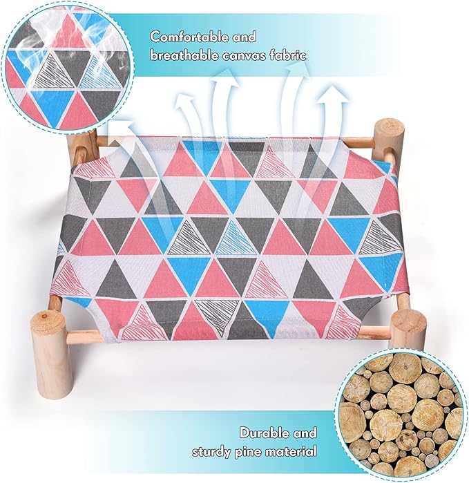 Mixweer 4 Pcs Cat Hammock Bed Wooden Cat Cooling Bed Elevated Cat Bed Detachable Portable Cat Chair for Cats Small Dogs Pets Sleeping Indoor and Outdoor 21 x 19 x 5 Inch (Alpaca)