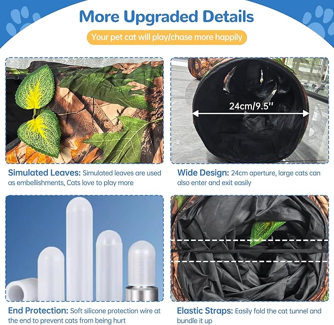 Cat Tunnel for Indoor Cat Large,Cat Bed Toy with Three Channels and Leaves,Y-Shape Cat Cave, Foldable Easy to Store,Suitable for Cats and Other Small Pets to Chase and Play, L 59",Brown