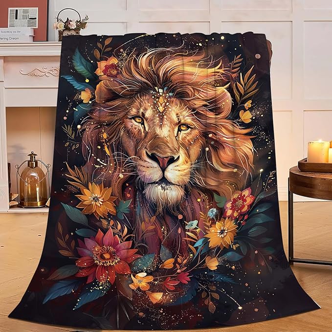 Lion Throw Blanket Lion Gifts for Kids Adults Women Men Soft Cozy Warm Plush Fluffy Fuzzy Fleece Blanket Decor 40''X50''