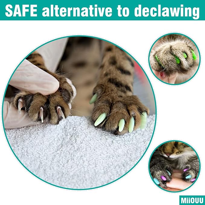 10x Colors / 100 pcs Cat Nail Caps | Cat Claw Covers with Adhesives and Applicators | Beta (XS)