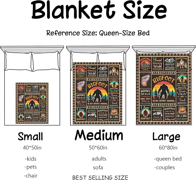 XALAZY Bigfoot Gifts Blanket 50"X60", Sasquatch Gifts, Big Foot Sasquatch Gifts for Kids, Hide and Seek Champion Throw, Funny Bigfoot Blanket