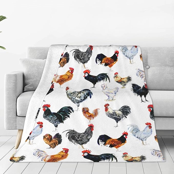 Cute Chicken Blanket Throw 50"x40", Cozy Lightweight Plush Funny Rooster Blanket, Gifts for Kids Women