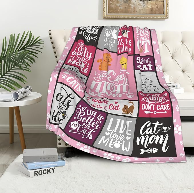 Cat Mom Blanket 60"x50", Cat Lover/Lady Gifts for Women, Cat Mom Gifts for Women, Cats Gifts for Cat Lovers, Best Cats Mom Ever Gift, Soft Throw Blanket for Christmas, Mothers Day