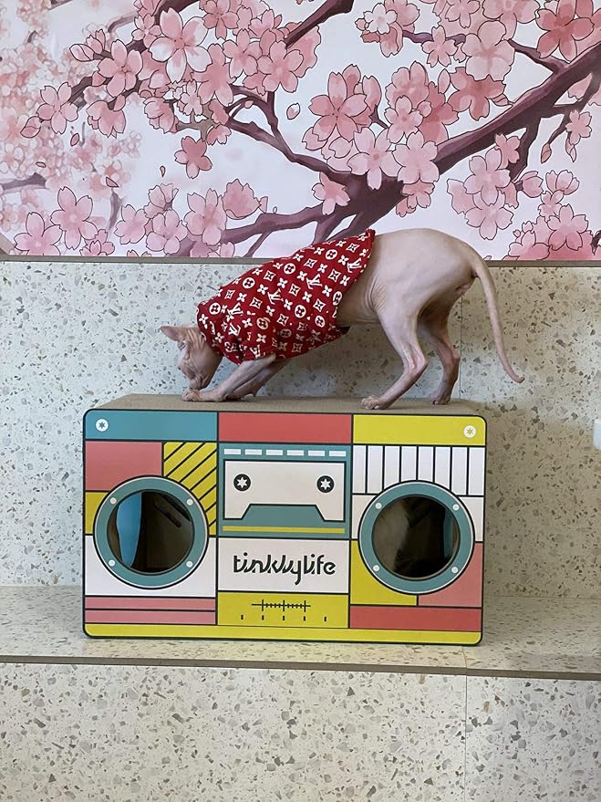 Cat Condo Scratcher Cardboard, Rectangle Shape Stereo Pattern Cat Scratching House Bed, Green Colour