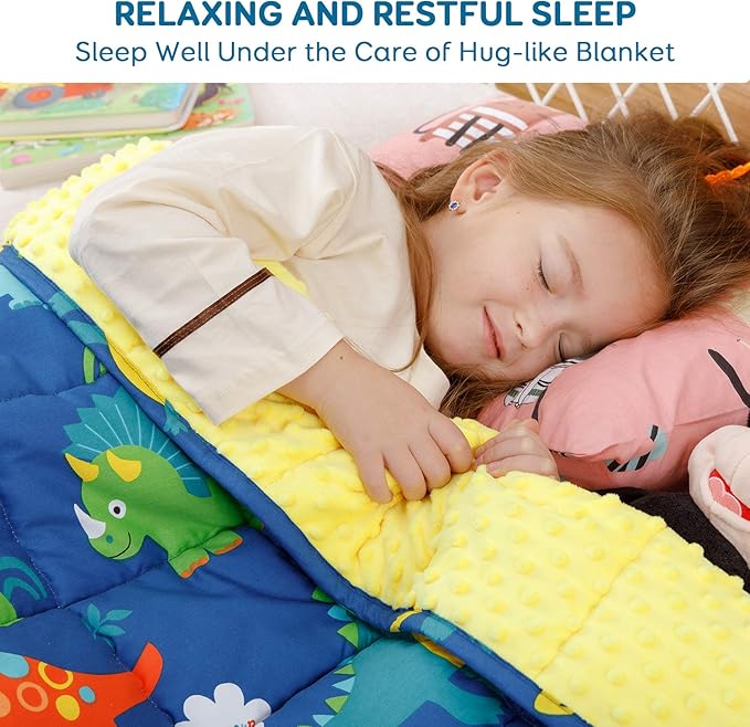 Sivio Weighted Blanket,100% Cotton and Minky Fleece Throw Blanket with Beads, Reversible Heavy Blanket, 3lbs 36x48 Inch, Blue Dinosaur