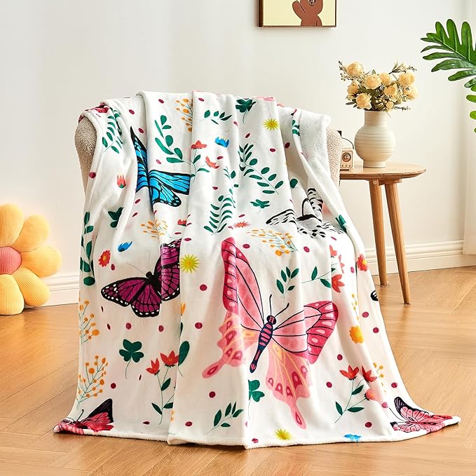 JameswishButterfly Throw Blanket for Girls Women Watercolor Butterfly Blanket Soft Fuzzy Flannel Bed Blanket Plush Butterfly Birthday Gifts for Women Girls Mom Kids Adults,50”x60”