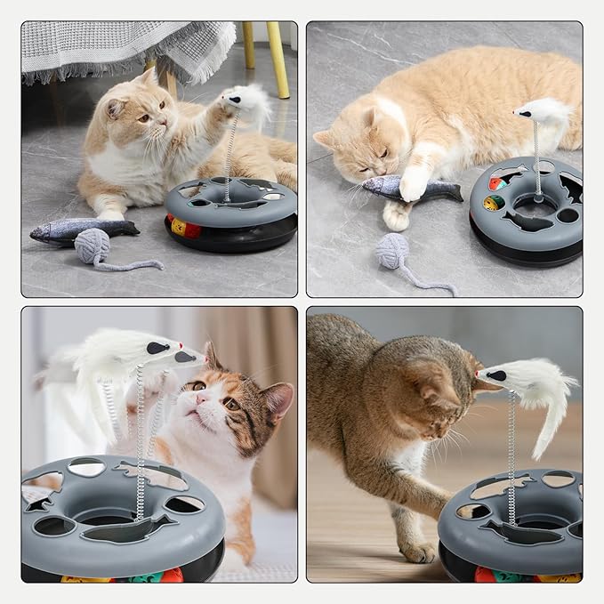 Cat Tunnels for Indoor Cats, Collapsible S-Shape Peekaboo Cat Play Tube Toy Cat Cave, 10.5" Diameter Large Cat Tunnel, Roller Track Kitten Toy, Plush Pet Toy with Catnip, Tease Stick for Cat