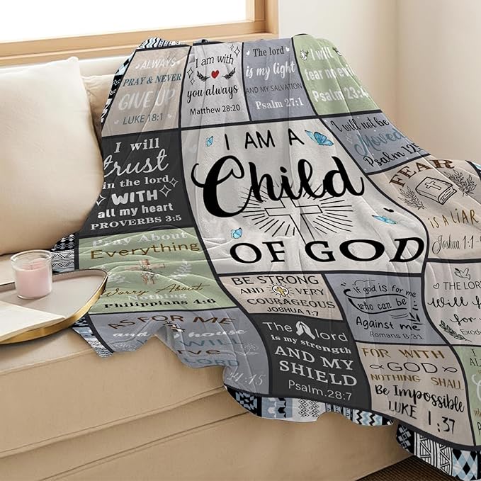Christian Gifts for Women & Men: Faith-Based Bible Verse Blanket, 'I Am a Child of God' Throw, 60"X80" Flannel