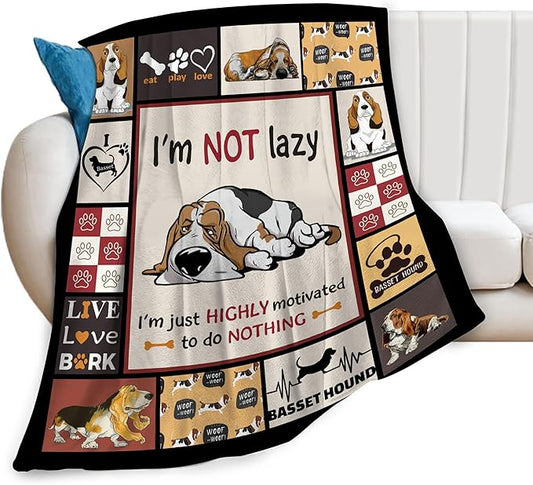 Basset Hound Dog Blanket Dog Decor Throw Blanket Super Warm Soft Plush Lightweight Fleece Flannel Cute Animal Blanket Gifts for Girls Baby Kids Women Boys for Winter Couch Bedding 50"X60"